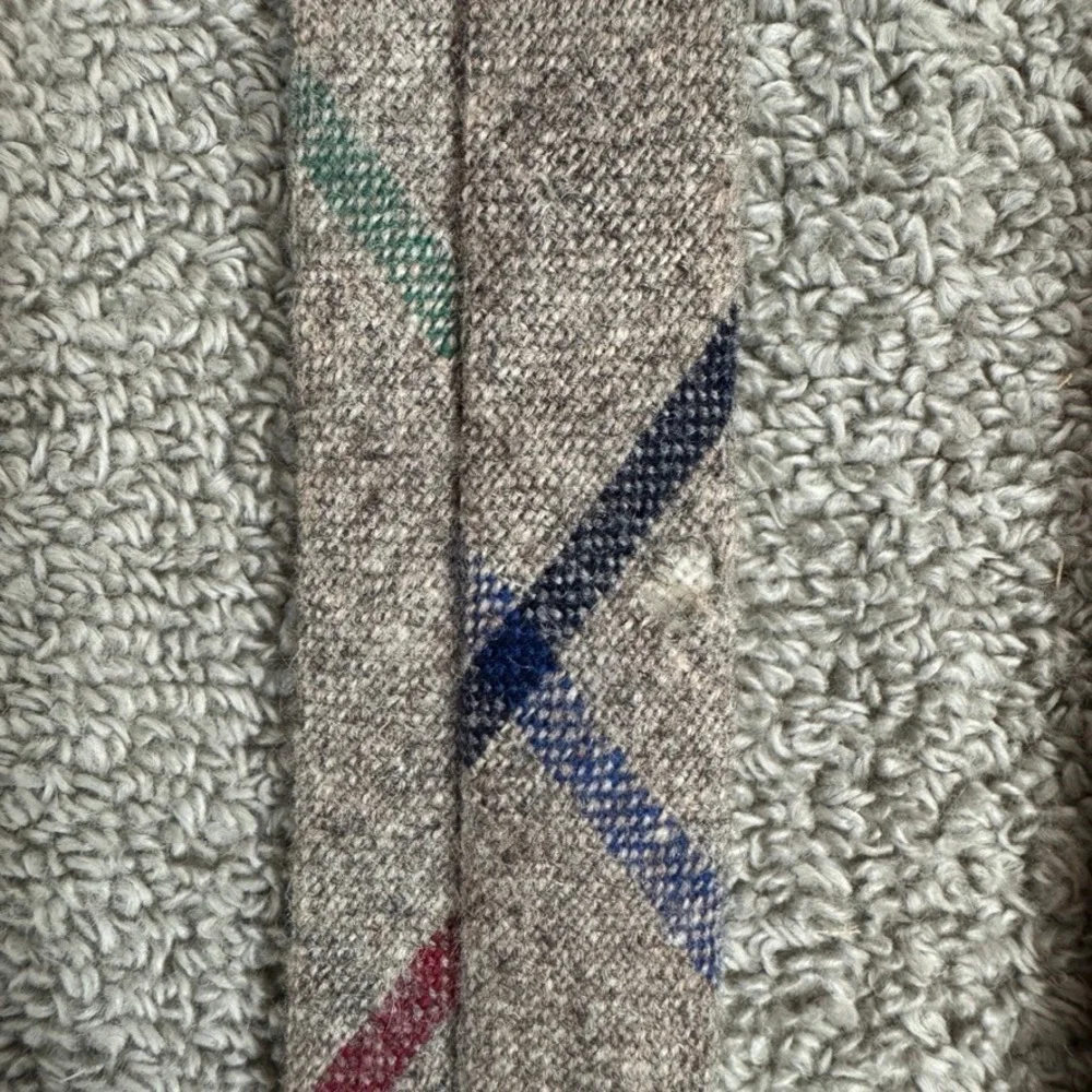 John Henry Vintage Plaid Tweed Wool Blend Tie Tan Red Green Blue Strawbridge
